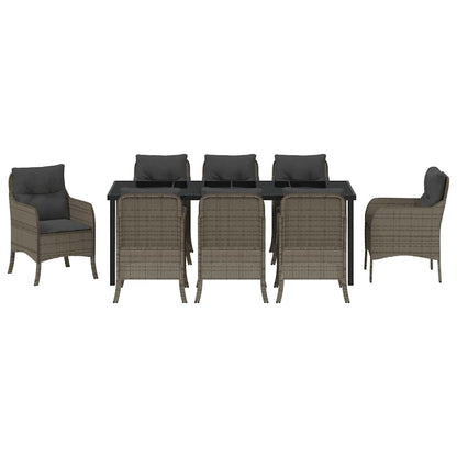 Tuin Eetset Met Kussen 9 Pcs Grijs Poly Riet