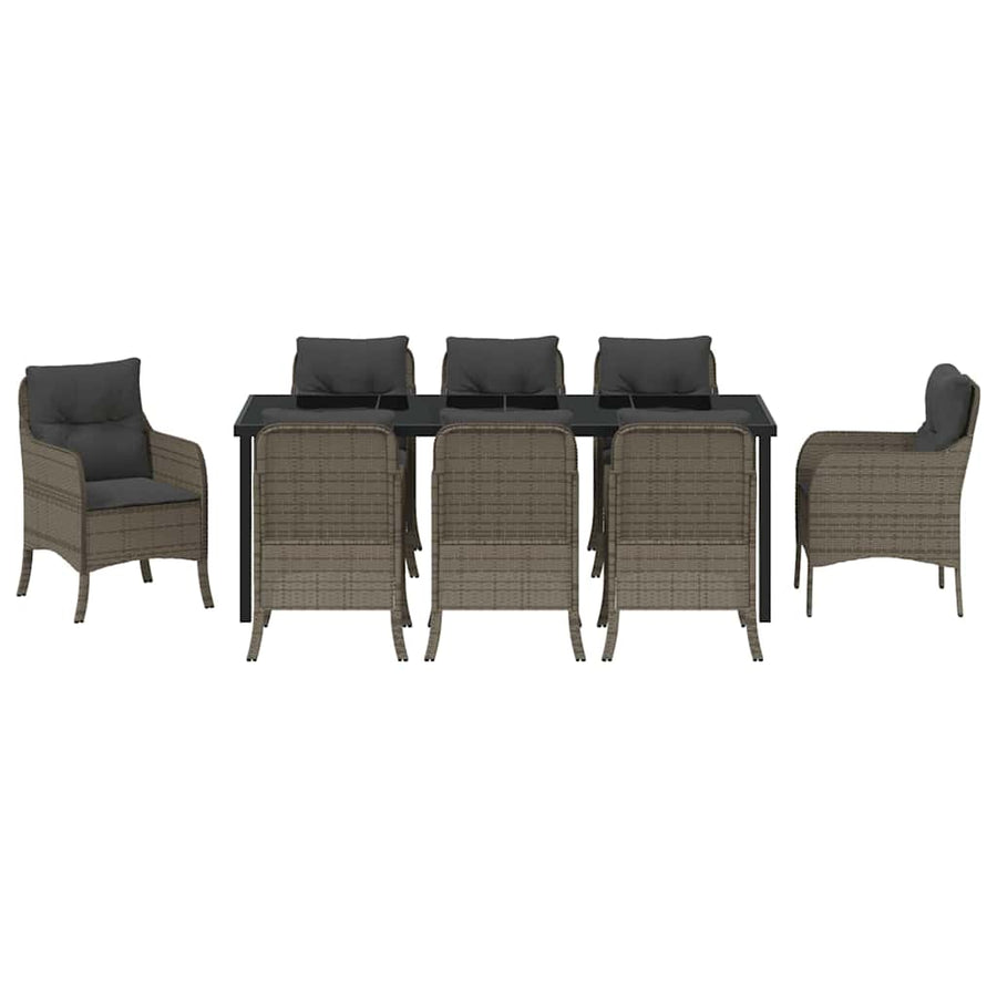 Tuin Eetset Met Kussen 9 Pcs Grijs Poly Riet