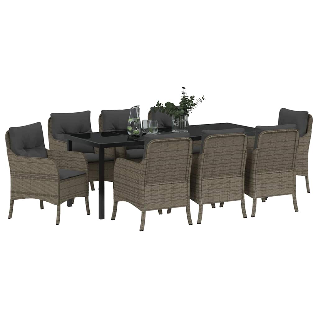 Tuin Eetset Met Kussen 9 Pcs Grijs Poly Riet
