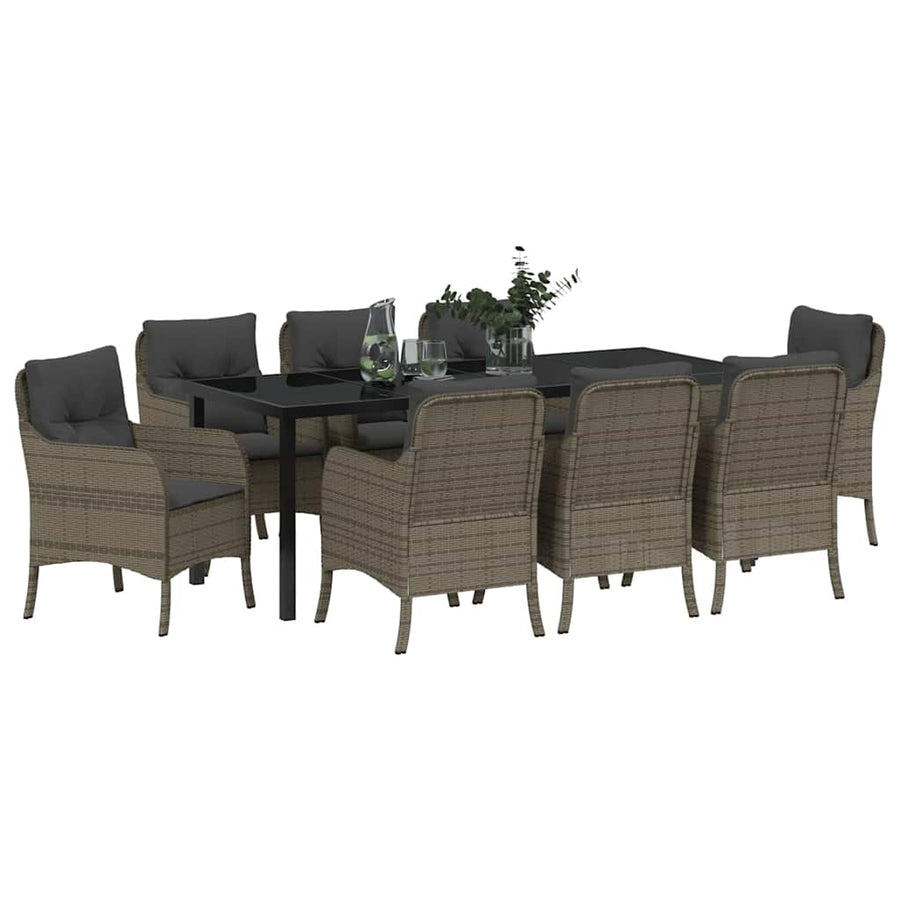 Tuin Eetset Met Kussen 9 Pcs Grijs Poly Riet