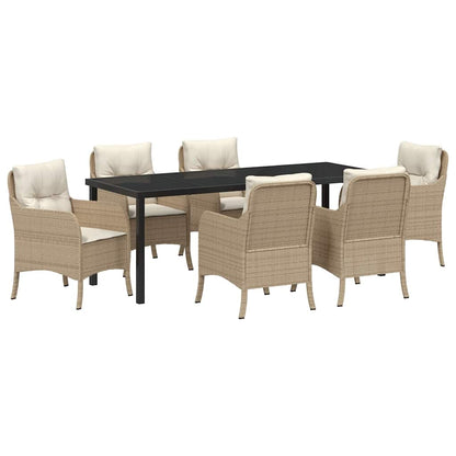 Tuin Eetset Met Kussen 7 Pcs Beige Poly Riet