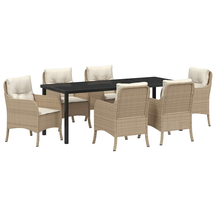 Tuin Eetset Met Kussen 7 Pcs Beige Poly Riet