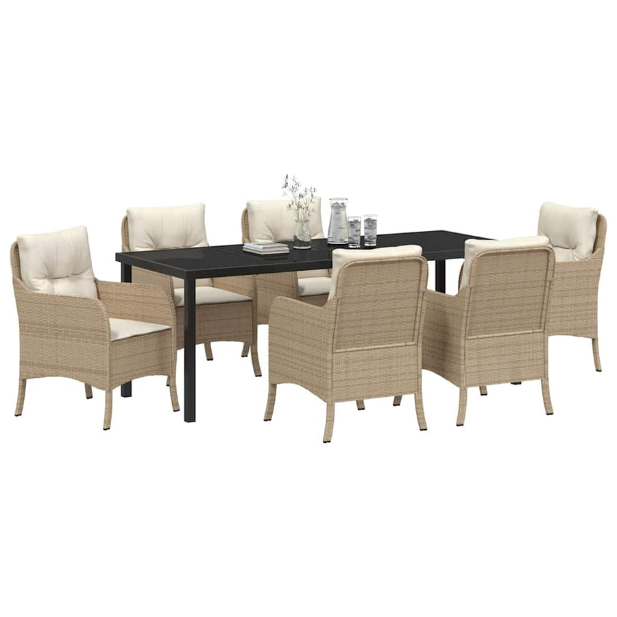 Tuin Eetset Met Kussen 7 Pcs Beige Poly Riet