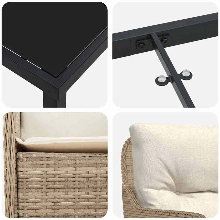 Tuin Eetset Met Kussen 9 Pcs Beige Poly Riet
