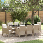 Tuin eettafelset 9-delig poly rattan beige