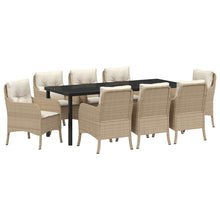 Tuin Eetset Met Kussen 9 Pcs Beige Poly Riet