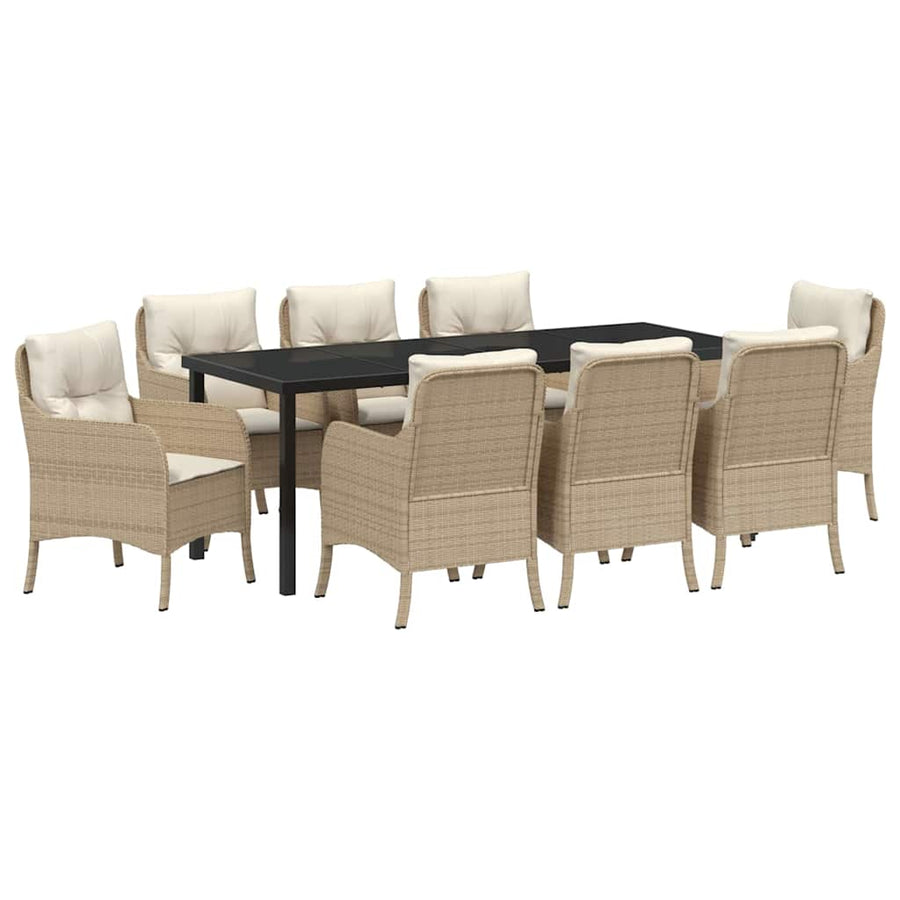 Tuin Eetset Met Kussen 9 Pcs Beige Poly Riet