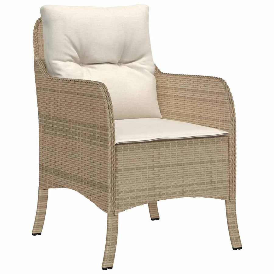 Tuin Eetset Met Kussen 9 Pcs Beige Poly Riet