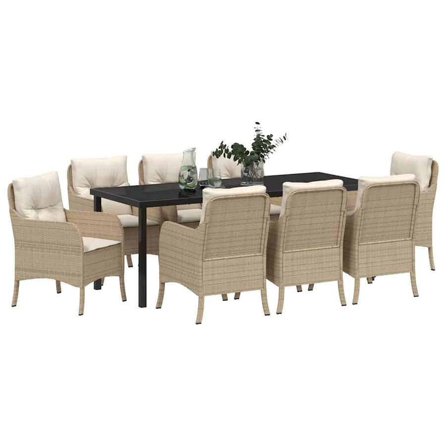 Tuin Eetset Met Kussen 9 Pcs Beige Poly Riet