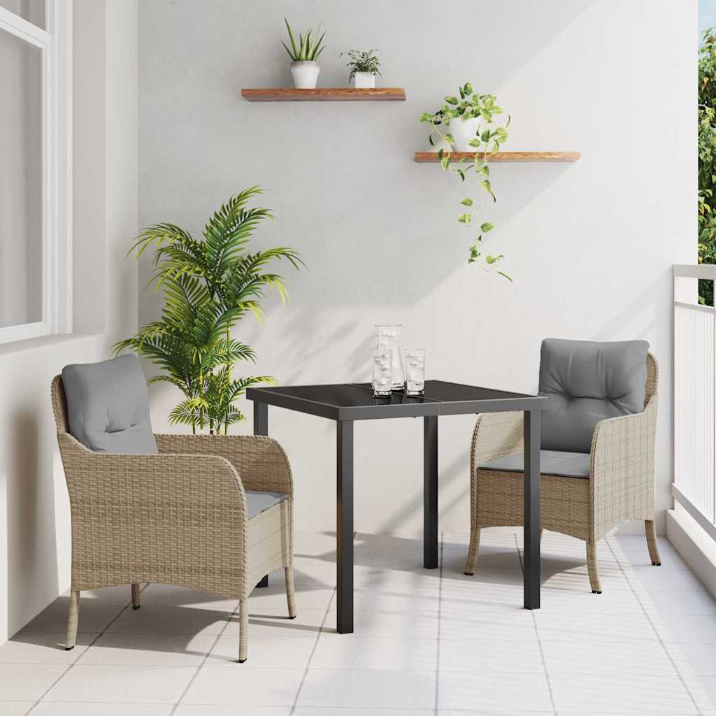 Tuin eettafelset met kussen 3 pcs Beige poly rattan