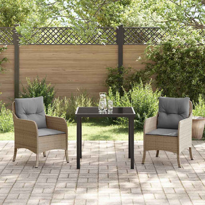 Tuin eettafelset met kussen 3 pcs Beige poly rattan