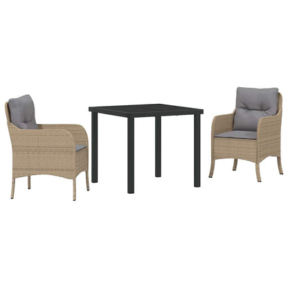 Tuin eettafelset met kussen 3 pcs Beige poly rattan