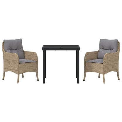 Tuin eettafelset met kussen 3 pcs Beige poly rattan