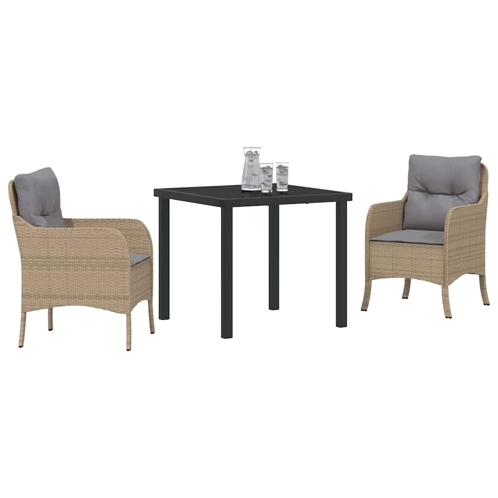 Tuin eettafelset met kussen 3 pcs Beige poly rattan