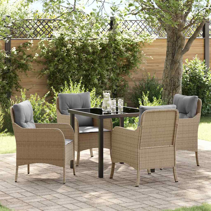 Tuin eettafelset met kussen 5 pcs Beige poly rattan
