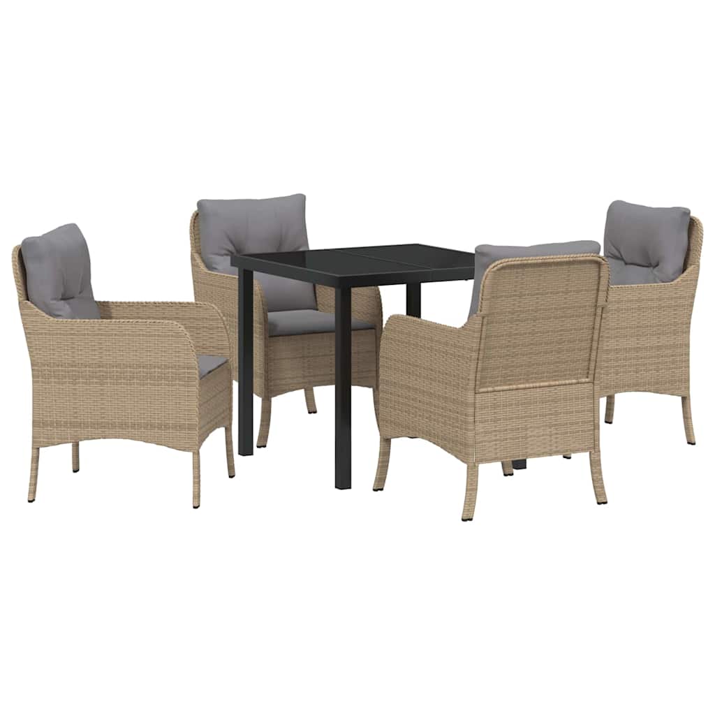 Tuin eettafelset met kussen 5 pcs Beige poly rattan