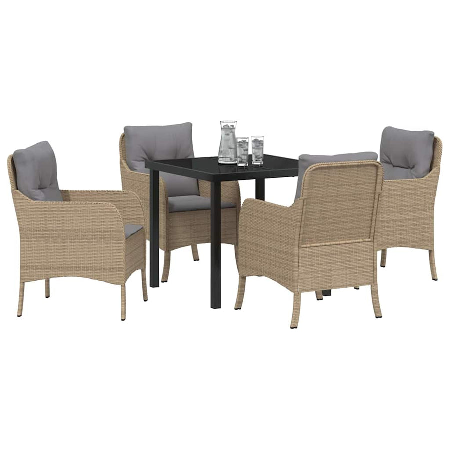 Tuin eettafelset met kussen 5 pcs Beige poly rattan
