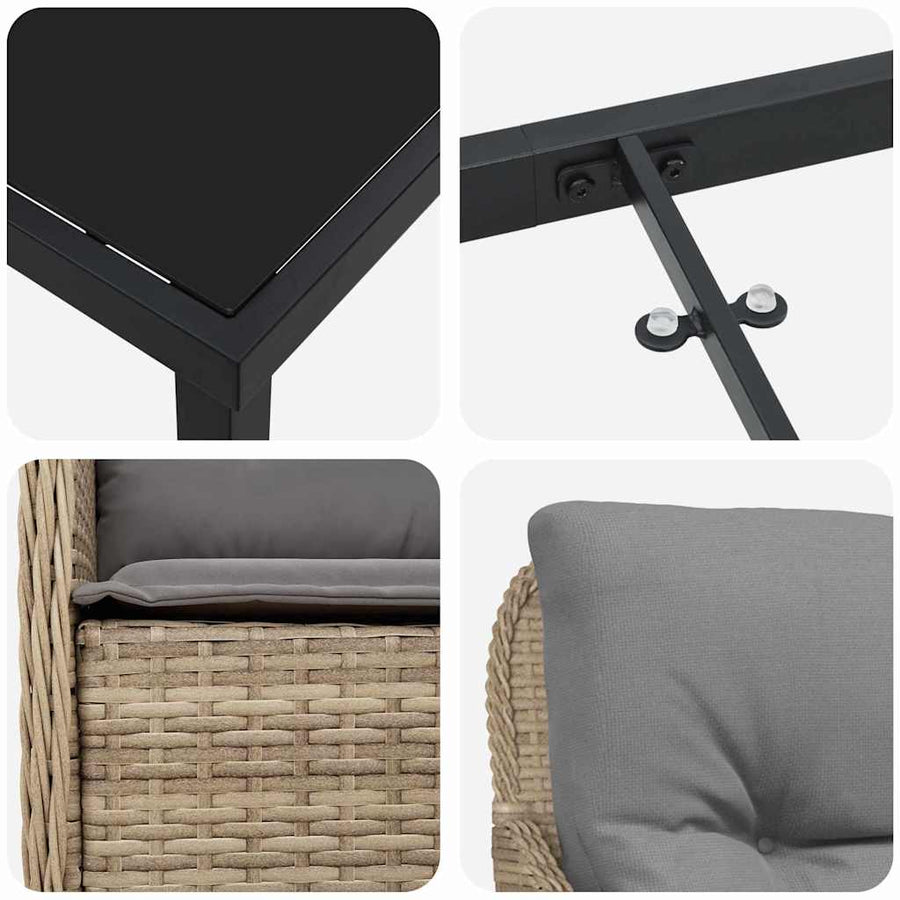 Tuin Eetset Met Kussen 7 Pcs Beige Poly Riet