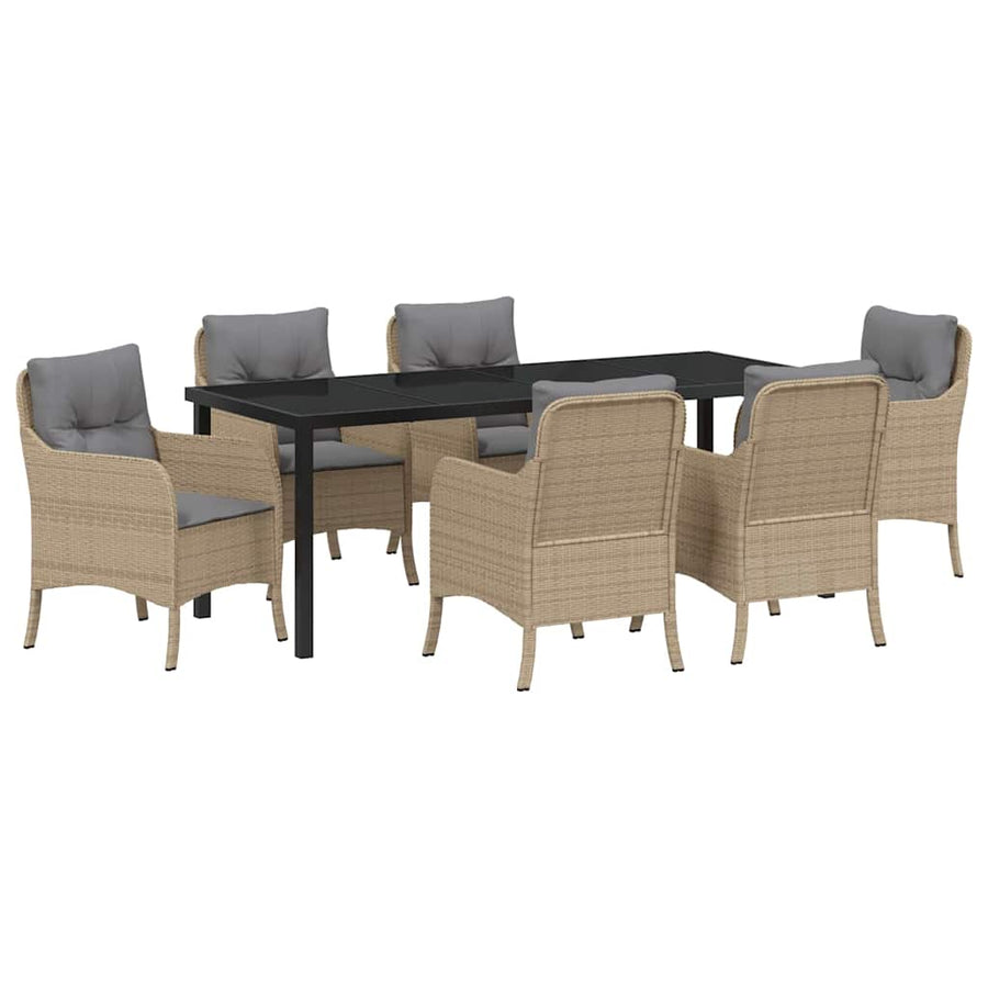 Tuin Eetset Met Kussen 7 Pcs Beige Poly Riet