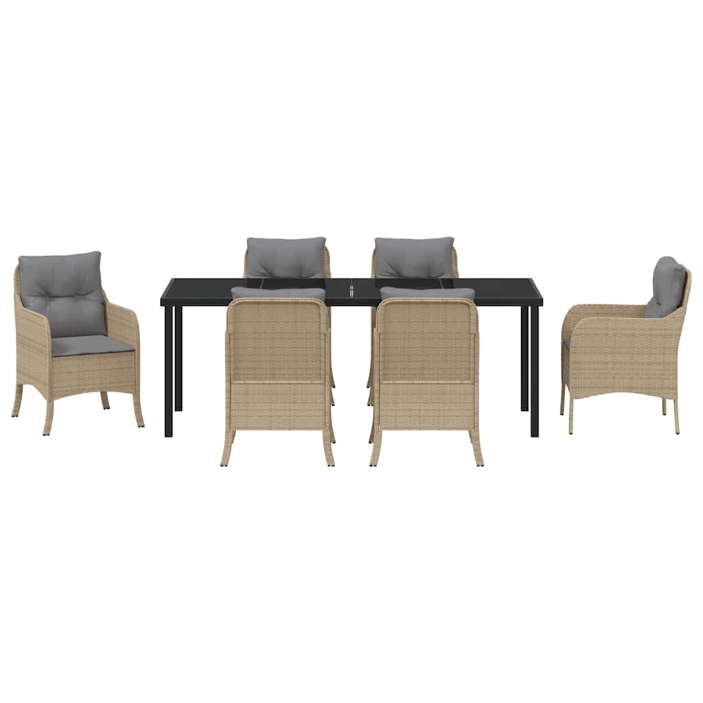 Tuin Eetset Met Kussen 7 Pcs Beige Poly Riet