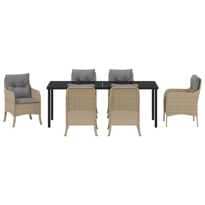 Tuin Eetset Met Kussen 7 Pcs Beige Poly Riet