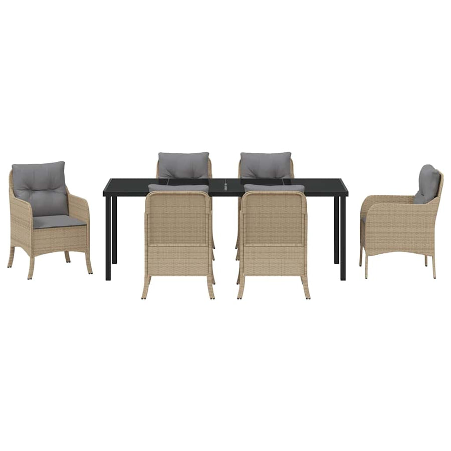 Tuin Eetset Met Kussen 7 Pcs Beige Poly Riet
