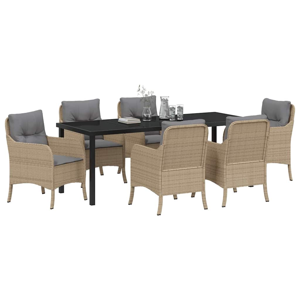 Tuin Eetset Met Kussen 7 Pcs Beige Poly Riet