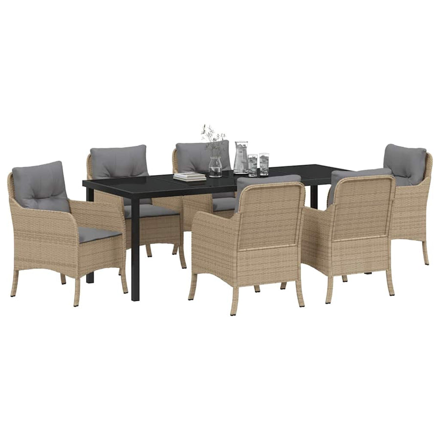 Tuin Eetset Met Kussen 7 Pcs Beige Poly Riet