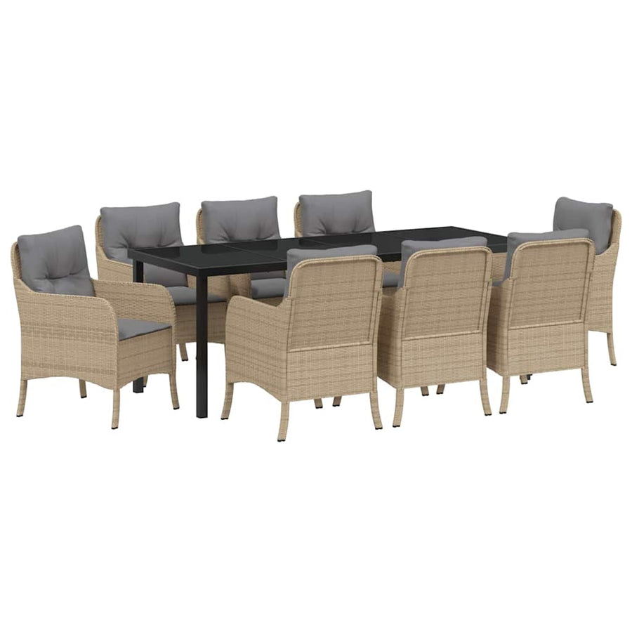 Tuin Eettafelset Met Kussen 9 Pcs Beige Poly Rattan