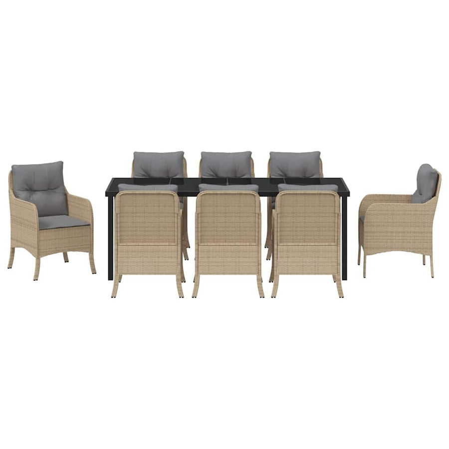 Tuin Eettafelset Met Kussen 9 Pcs Beige Poly Rattan