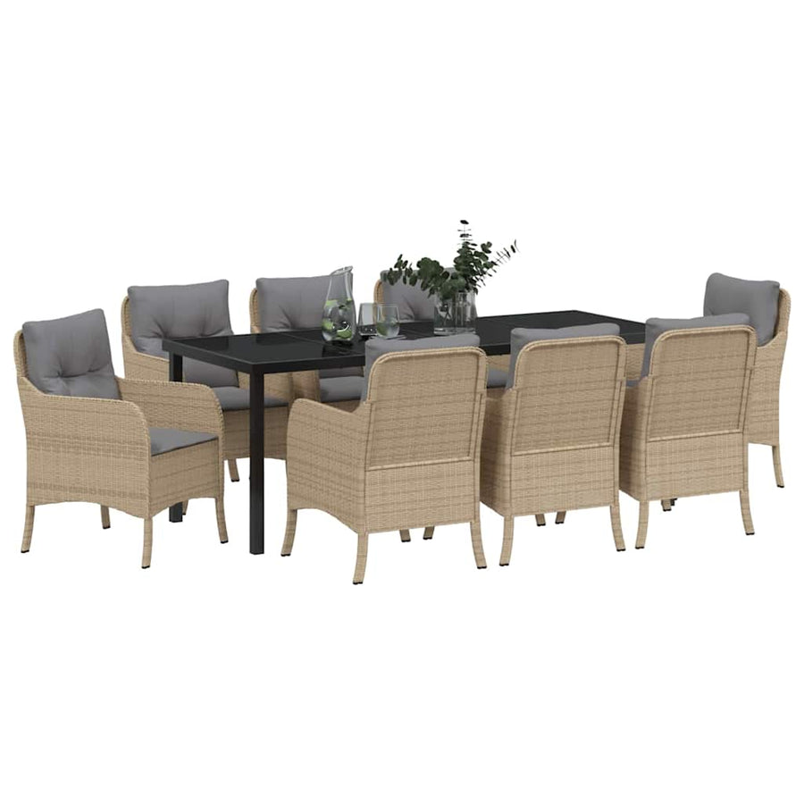 Tuin Eettafelset Met Kussen 9 Pcs Beige Poly Rattan