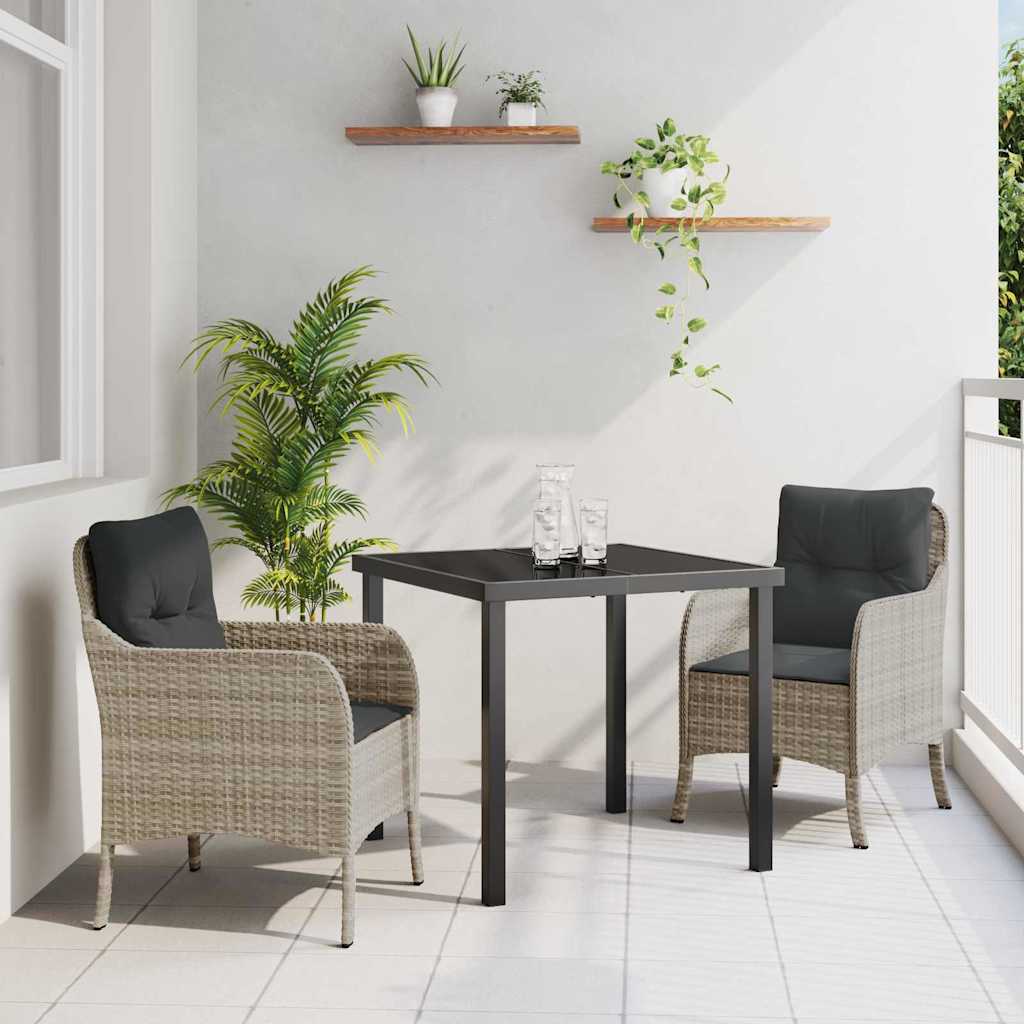 Tuin eettafelset met kussen 3 pcs Lichtgrijs poly rattan