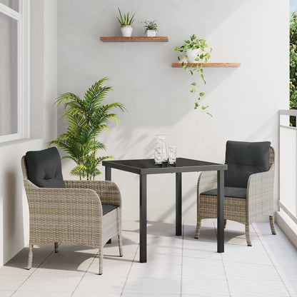 Tuin eettafelset met kussen 3 pcs Lichtgrijs poly rattan