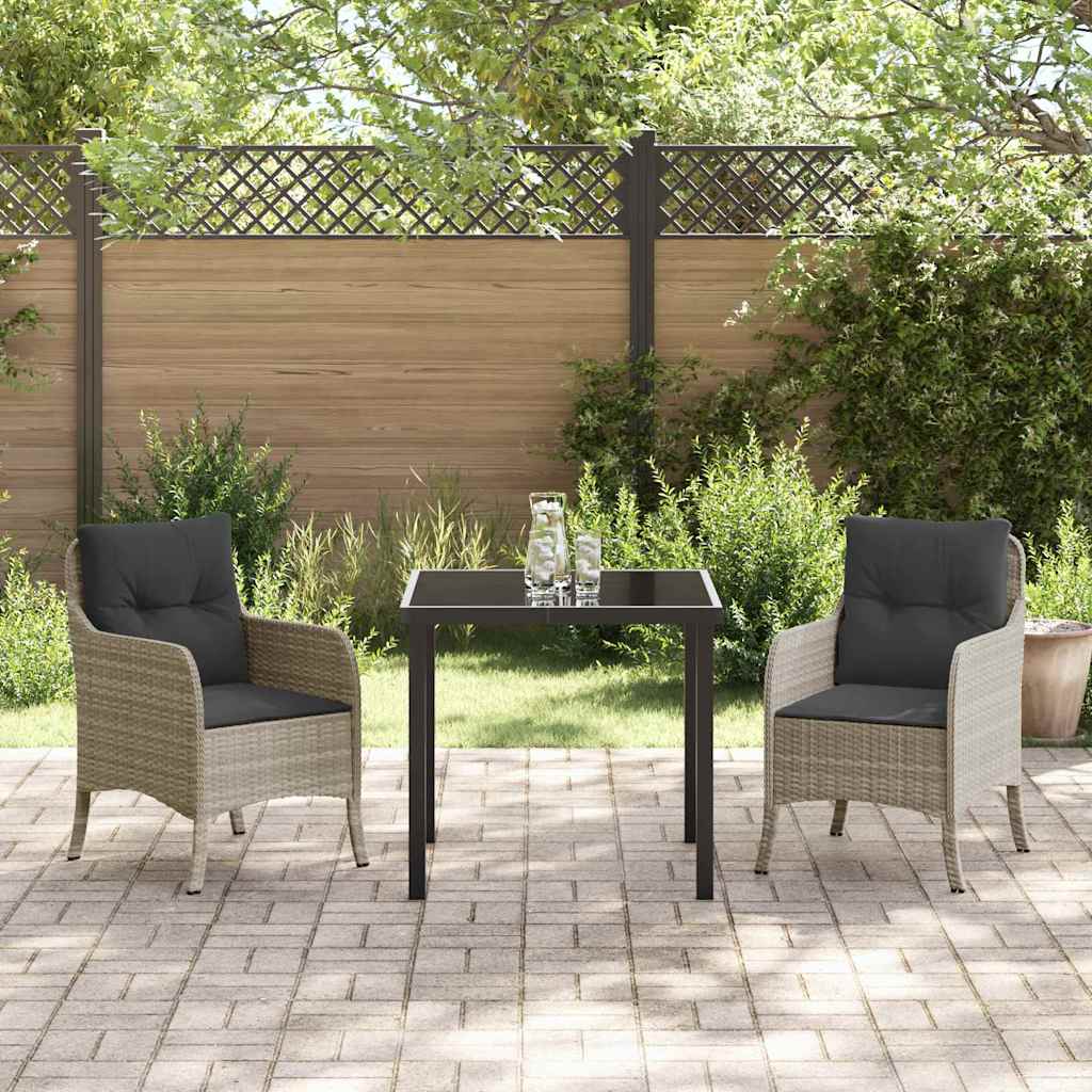 Tuin eettafelset met kussen 3 pcs Lichtgrijs poly rattan