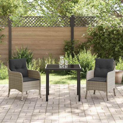 Tuin eettafelset met kussen 3 pcs Lichtgrijs poly rattan