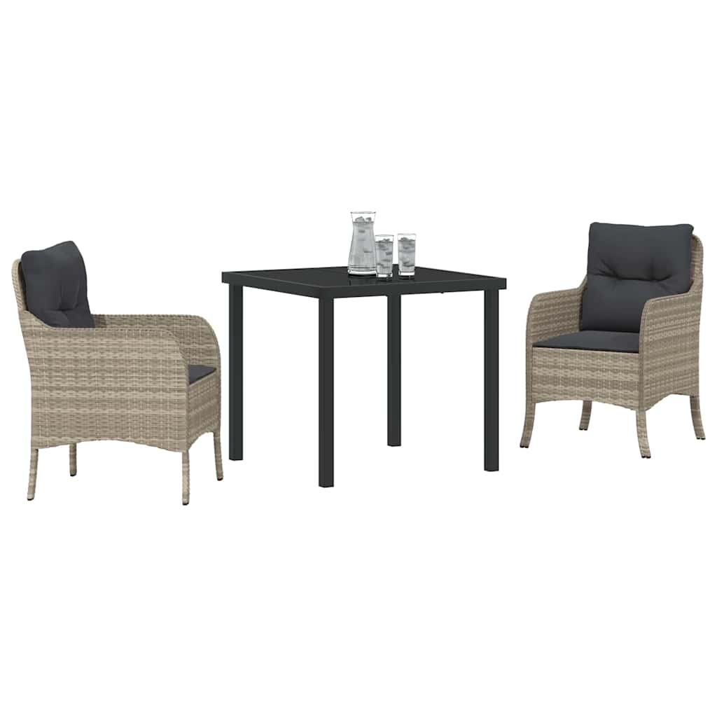 Tuin eettafelset met kussen 3 pcs Lichtgrijs poly rattan