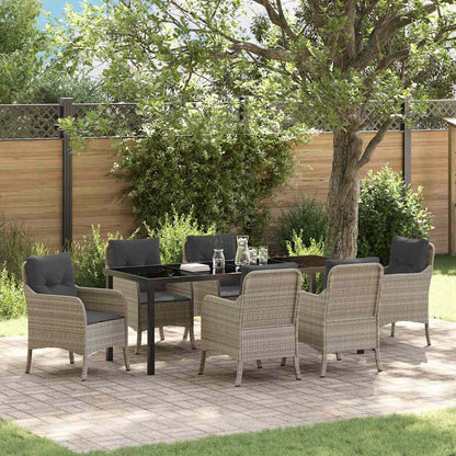 Tuin Eetset Met Kussen 7 Pcs Lichtgrijs Poly Riet