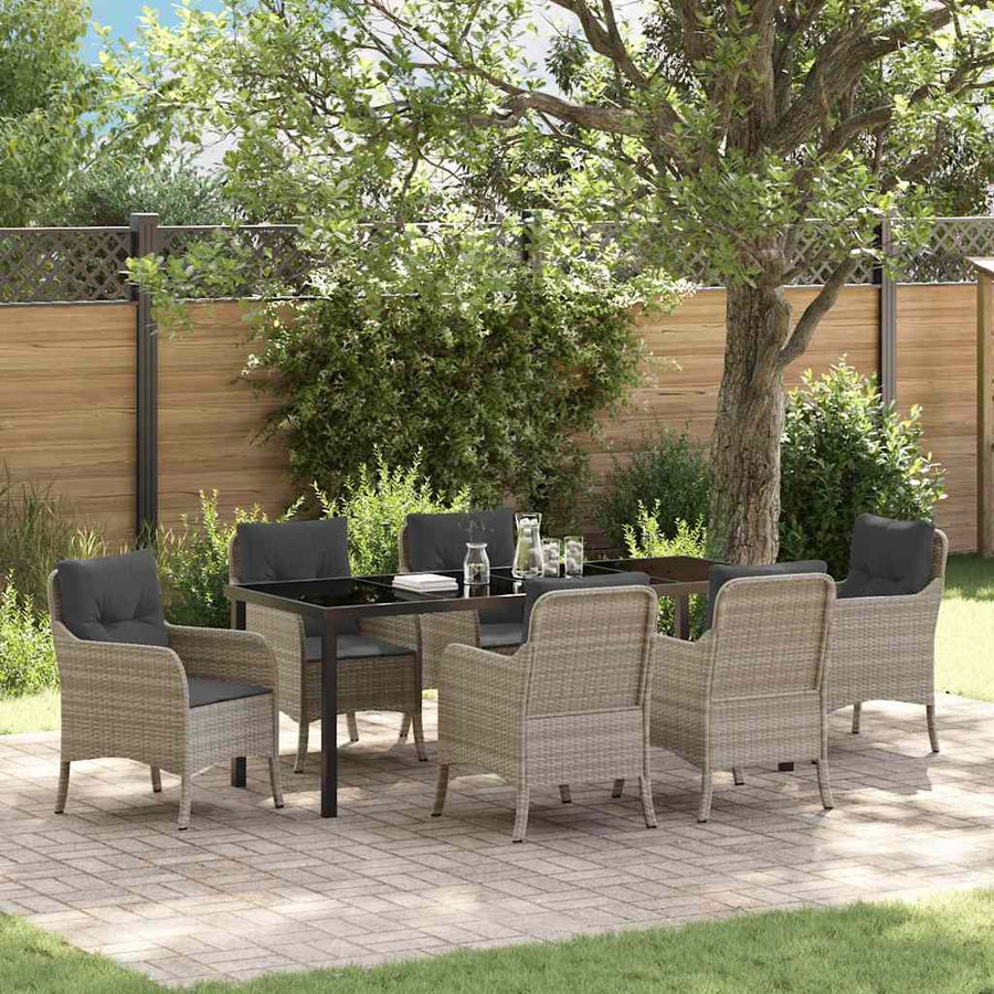 Tuin Eetset Met Kussen 7 Pcs Lichtgrijs Poly Riet