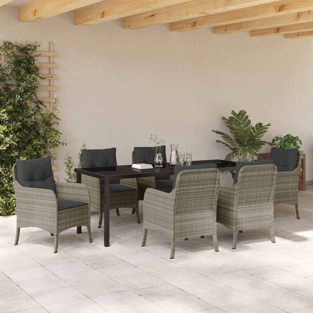 Tuin Eetset Met Kussen 7 Pcs Lichtgrijs Poly Riet