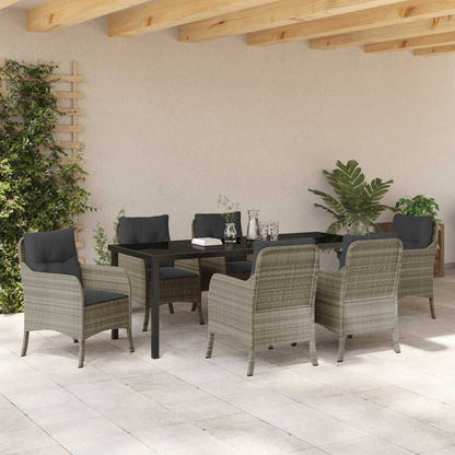 Tuin Eetset Met Kussen 7 Pcs Lichtgrijs Poly Riet