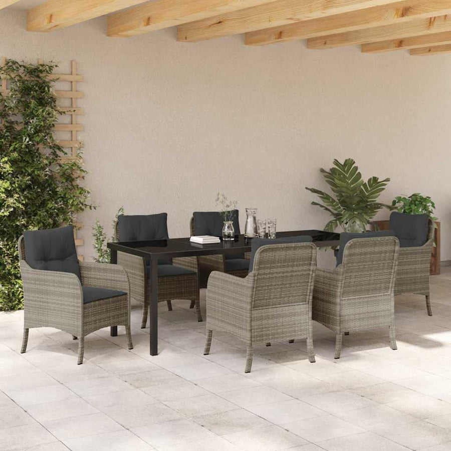 Tuin Eetset Met Kussen 7 Pcs Lichtgrijs Poly Riet