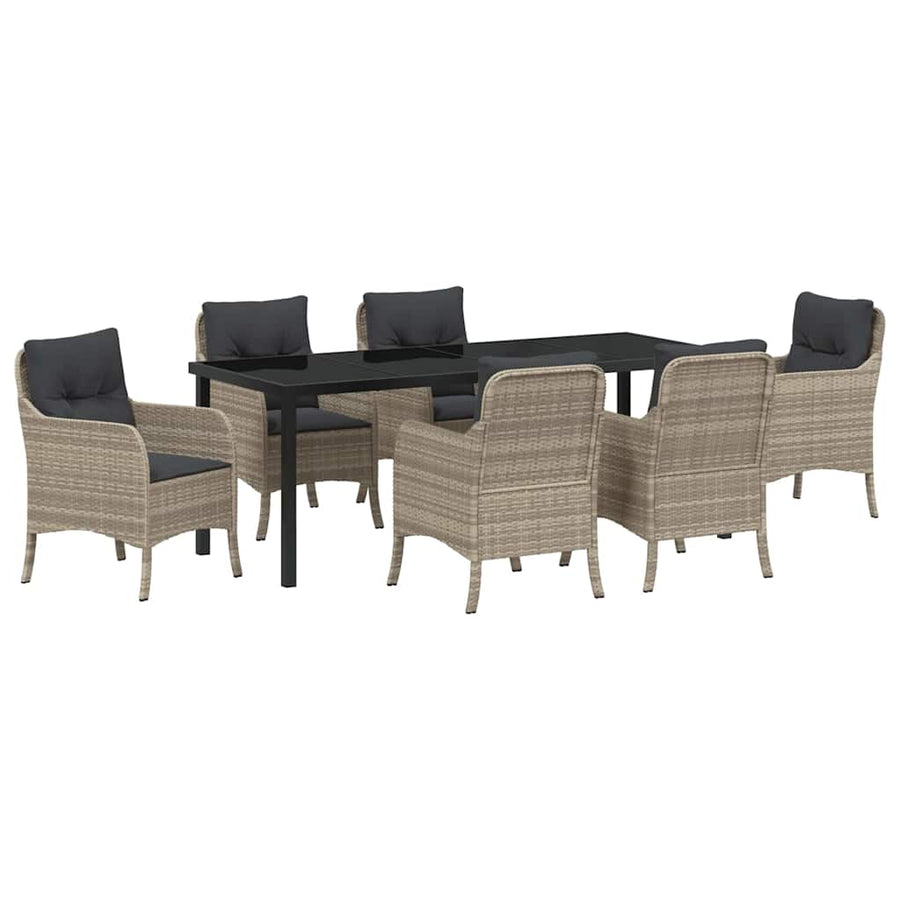 Tuin Eetset Met Kussen 7 Pcs Lichtgrijs Poly Riet