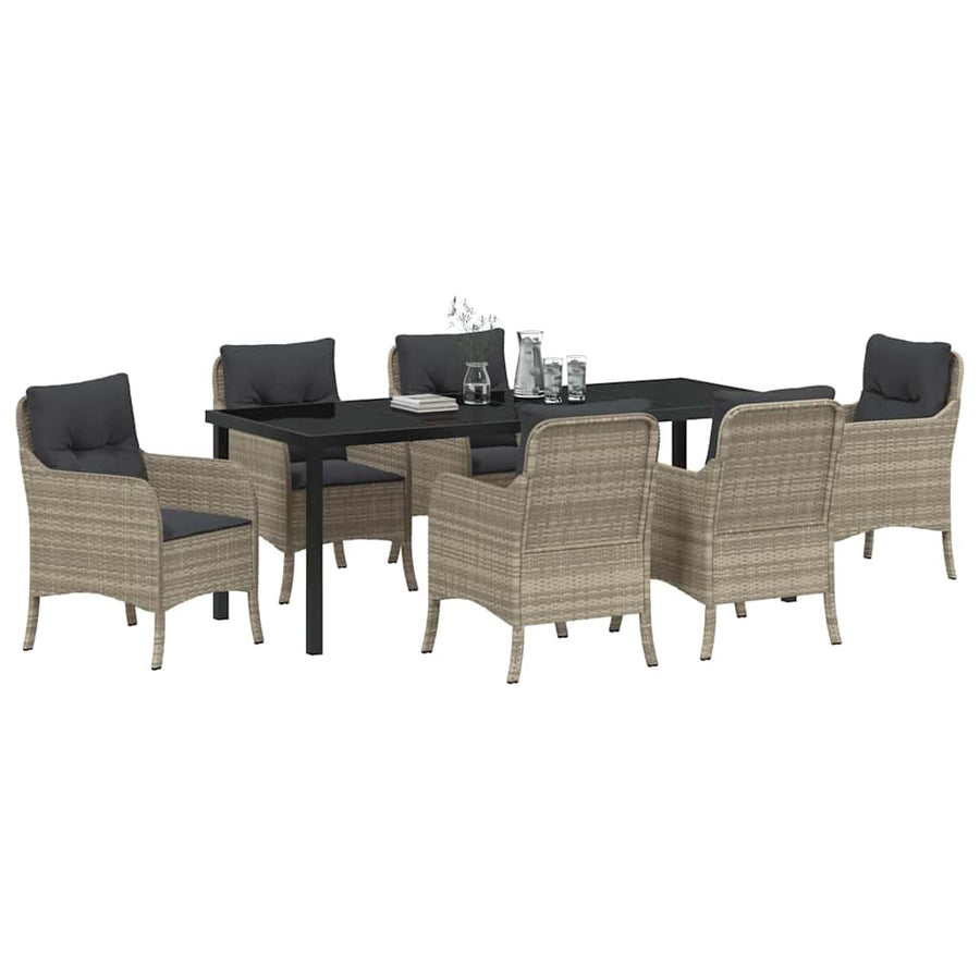 Tuin Eetset Met Kussen 7 Pcs Lichtgrijs Poly Riet
