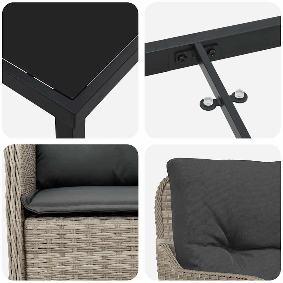 Tuin Eetset Met Kussen 9 Pcs Lichtgrijs Poly Riet