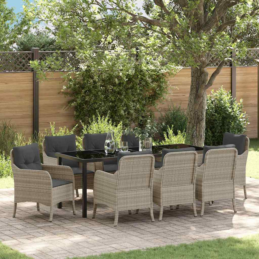 Tuin Eetset Met Kussen 9 Pcs Lichtgrijs Poly Riet