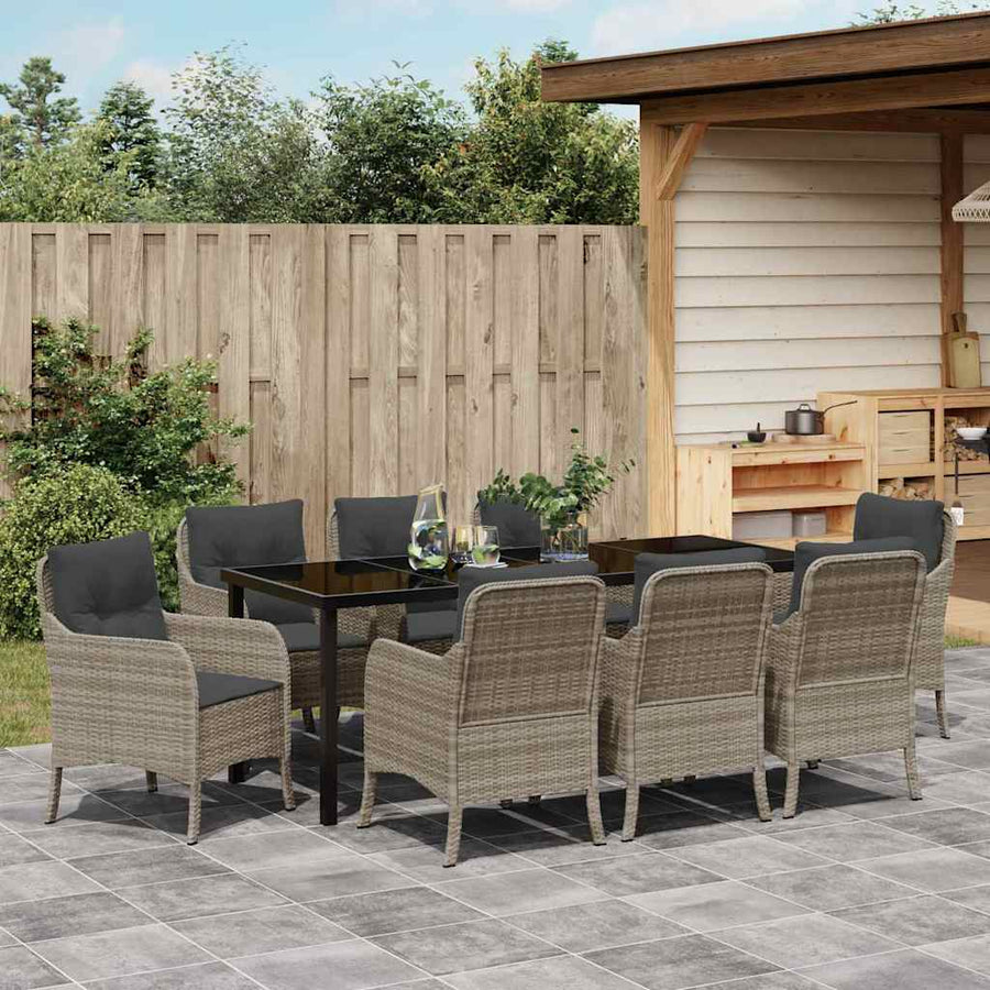 Tuin Eetset Met Kussen 9 Pcs Lichtgrijs Poly Riet