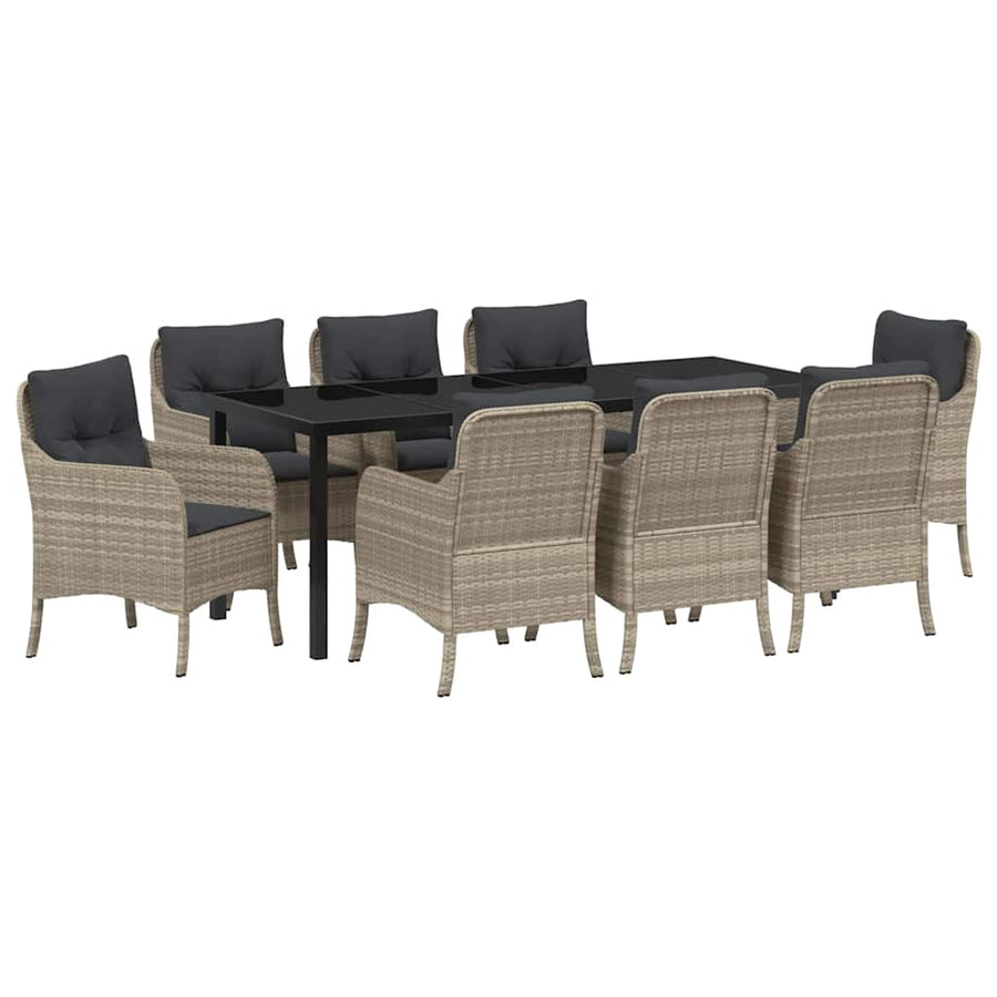 Tuin Eetset Met Kussen 9 Pcs Lichtgrijs Poly Riet