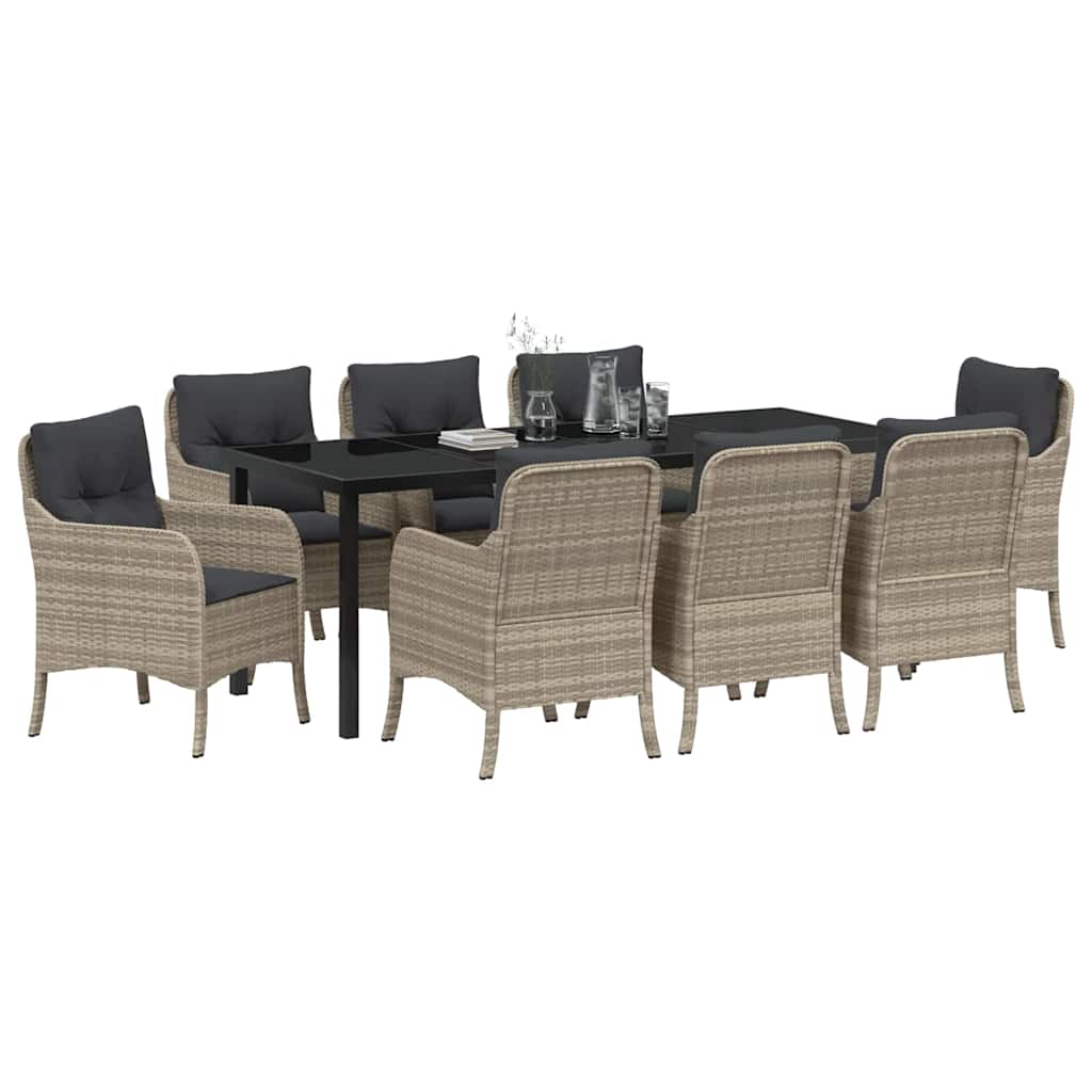 Tuin Eetset Met Kussen 9 Pcs Lichtgrijs Poly Riet