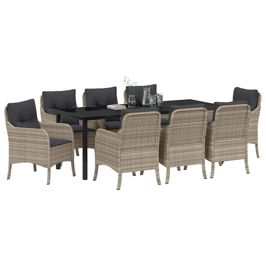 Tuin Eetset Met Kussen 9 Pcs Lichtgrijs Poly Riet