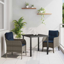 Tuin eettafelset met kussen 3 pcs Grijs poly rattan